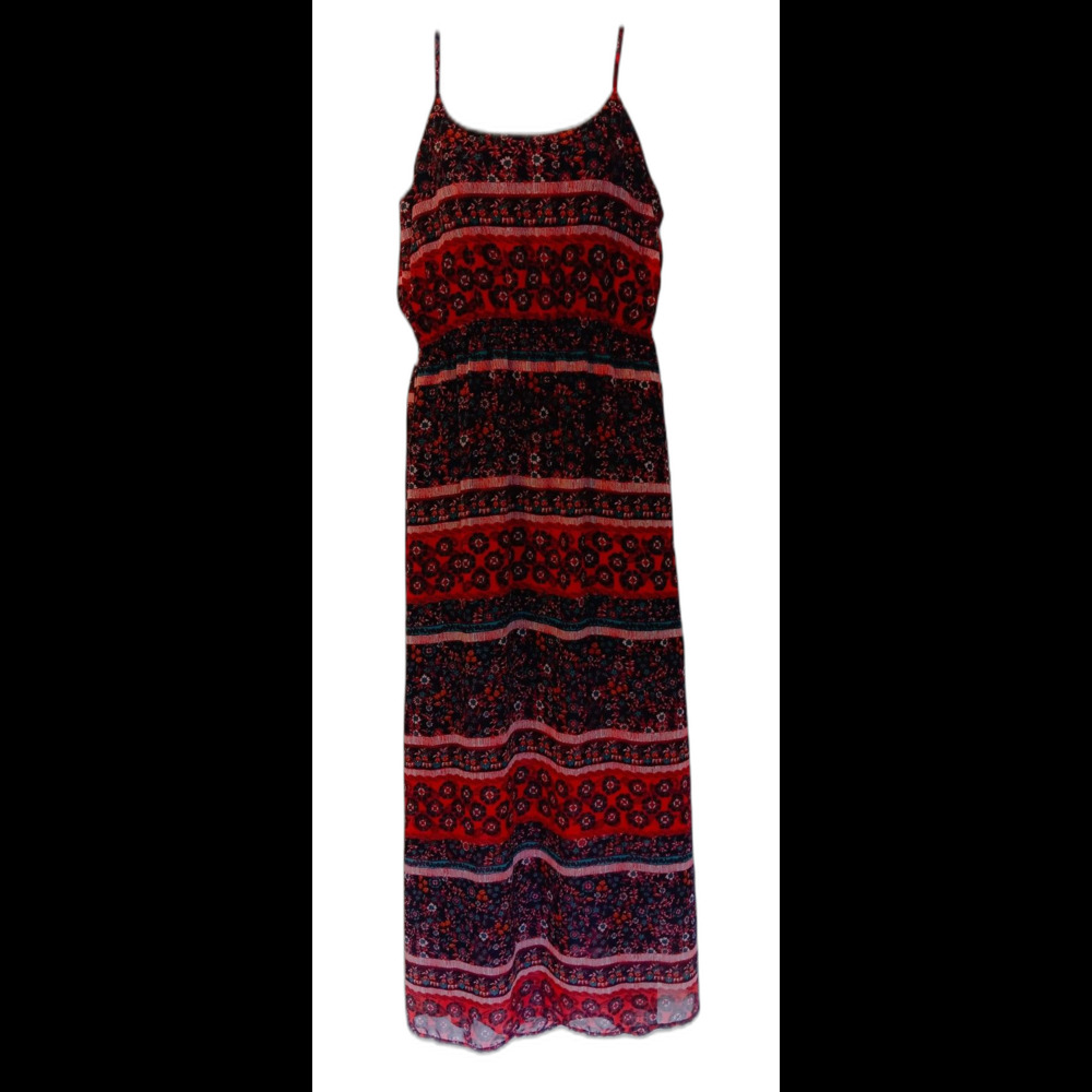 Eyeshadow Rust Teal Black Floral High Waist Midi Boho Summer Dress, M